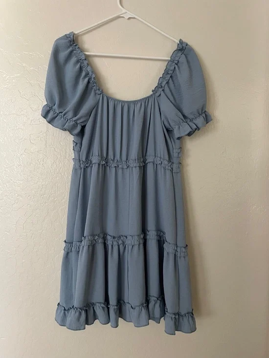 Inspired Hearts Light Blue Ruffle Midi Dress - Picture 2 of 5